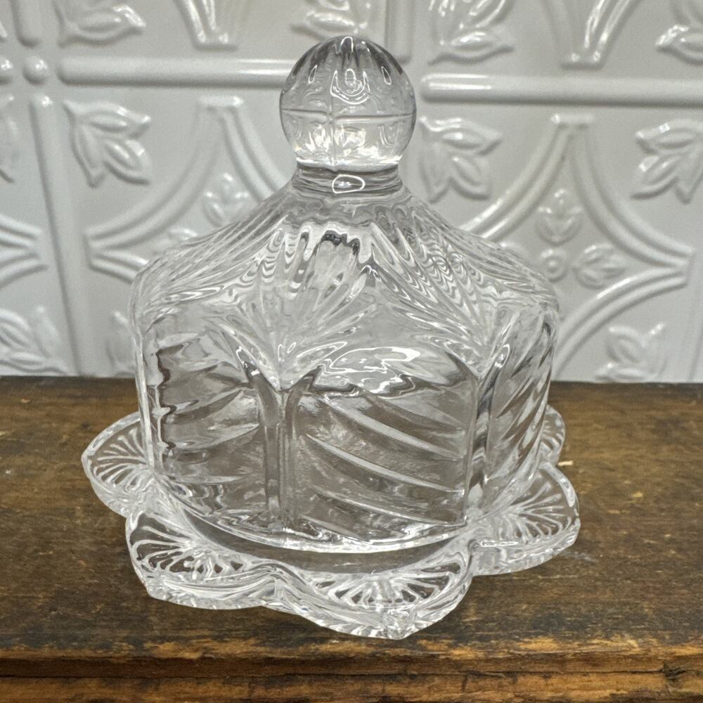 Small Cut Crystal Round Butter/Jelly Covered Dish